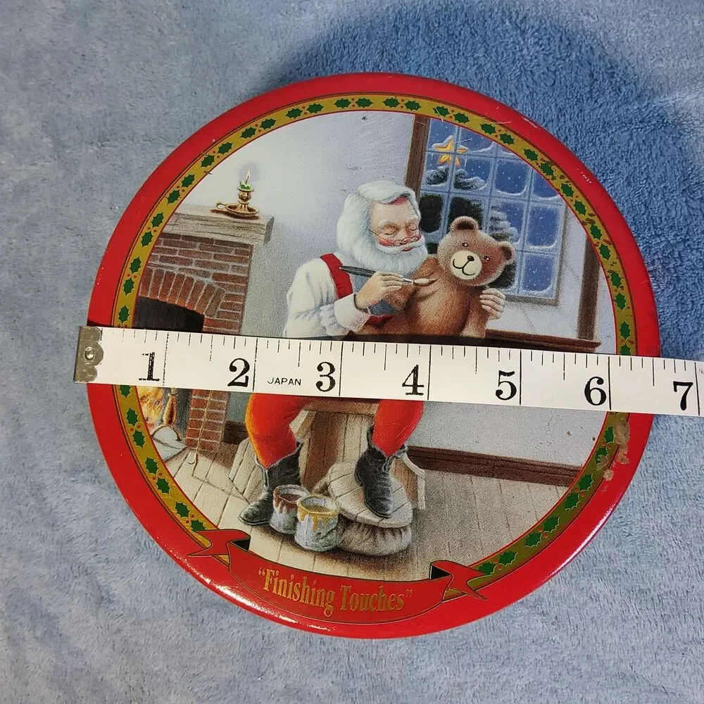 Vintage Christmas Holiday Tin Santa Painting Teddy Bear Finishing Touches Plaid